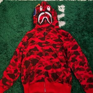 Red Bape Camo Zip Up Hoodie Size Medium